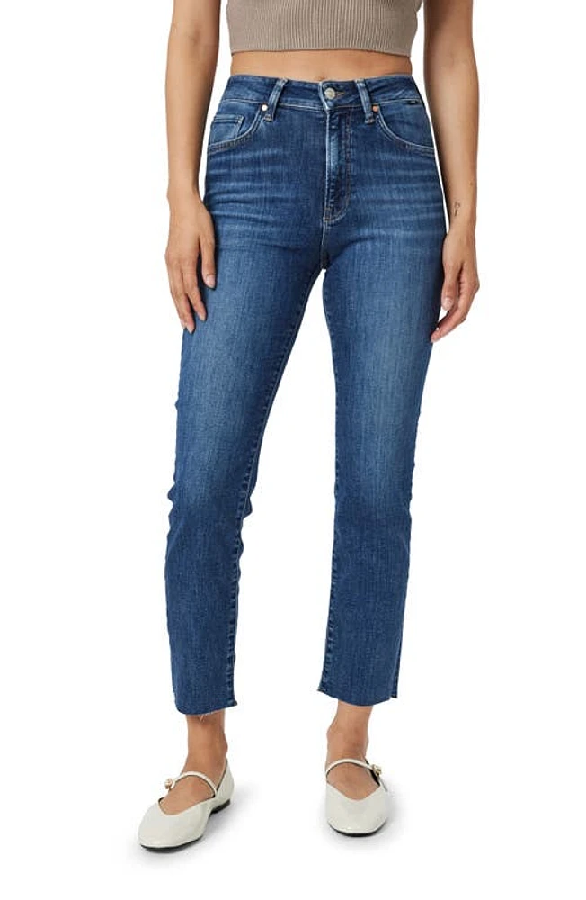 Mavi Jeans Viola Raw Hem High Waist Ankle Straight Leg Deep Flex Blue at Nordstrom,