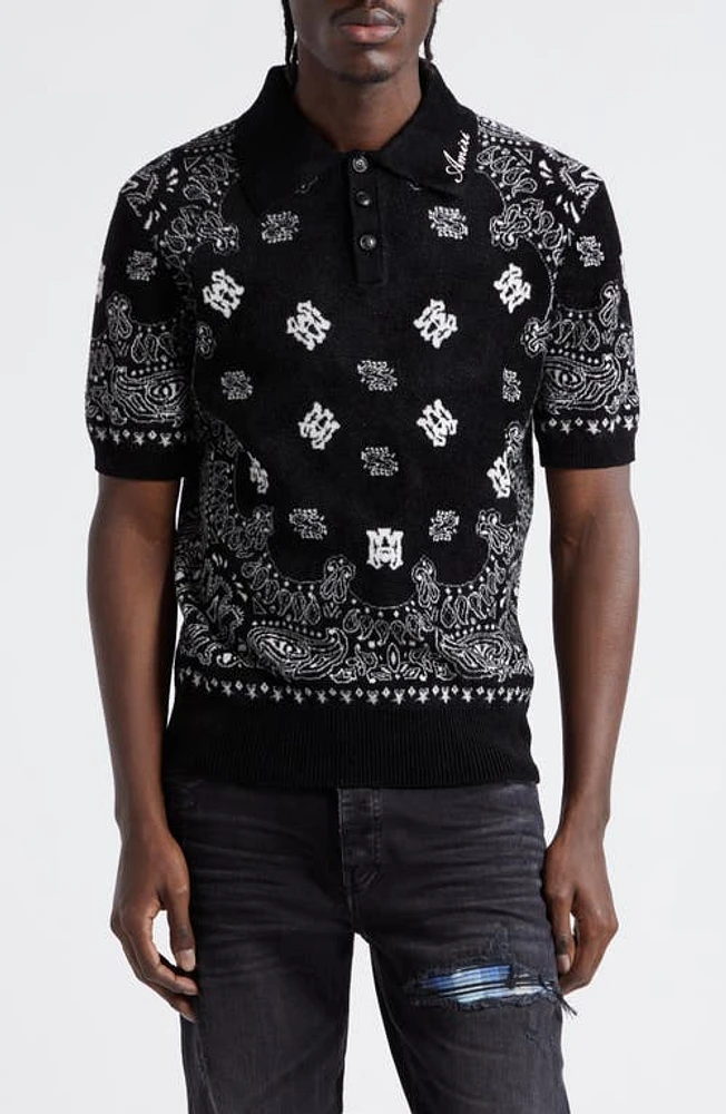 AMIRI Bandana Short Sleeve Polo Black at Nordstrom,