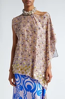 Dries Van Noten Embellished Floral Print Asymmetric Silk Top Blush at Nordstrom, Us