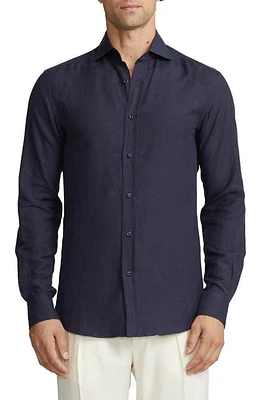 Ralph Lauren Purple Label Aston Linen & Silk Button-Up Shirt Classic Chairman Navy at Nordstrom,