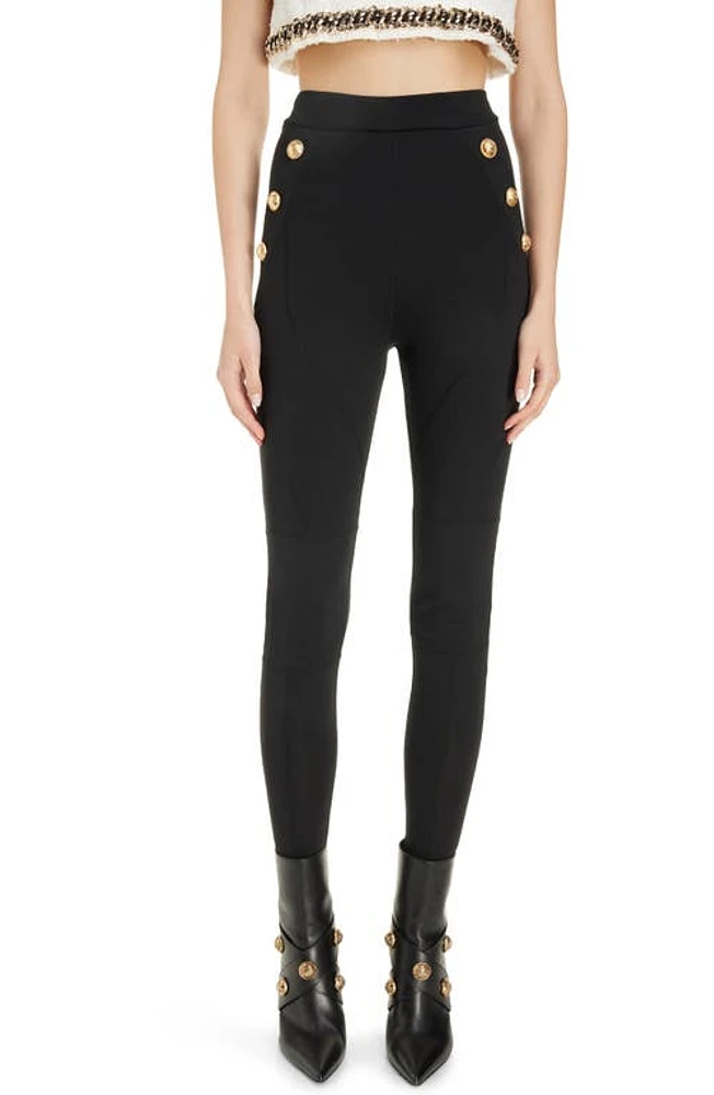 Balmain Button Detail High Waist Stretch Jersey Leggings Black at Nordstrom,