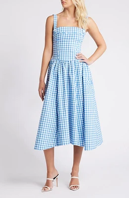 HOUSE OF CB Vivien Gingham Midi Sundress Regatta Blue at Nordstrom, A