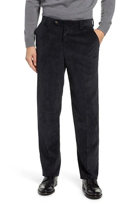 Berle Classic Fit Flat Front Corduroy Trousers Black at Nordstrom,