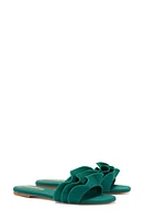 Larroudé Ivy Ruffle Raffia Slide Sandal Emerald at Nordstrom,