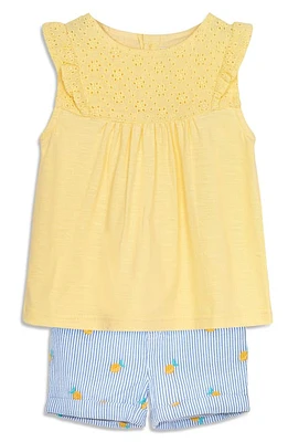 JOJO MAMAN BEBE Embroidered Top & Lemon Shorts Set Yellow at Nordstrom,