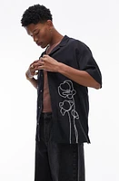 Topman Floral Embroidered Camp Shirt Black at Nordstrom,