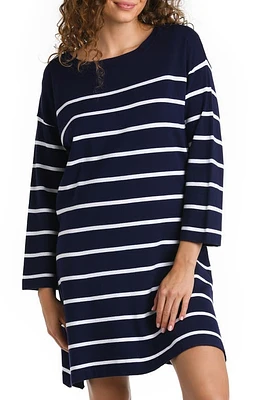 La Blanca Stripe Boat Neck Cover-Up Tunic in Indigo at Nordstrom, Size Medium