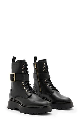 AllSaints Onyx Combat Boot Black/Warm Brass at Nordstrom,