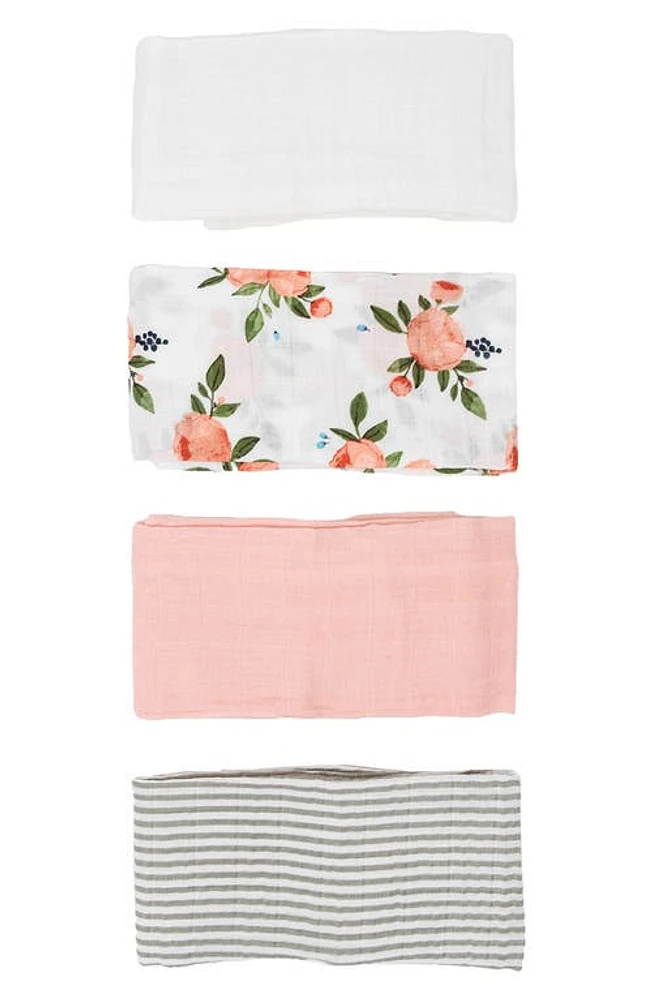 little unicorn 4-Pack Cotton Muslin Blankets in Watercolor Roses at Nordstrom