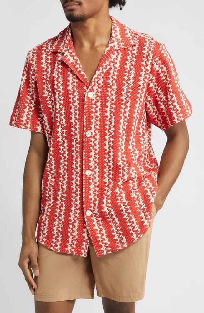 OAS Red Scribble Mesh Camp Shirt at Nordstrom,