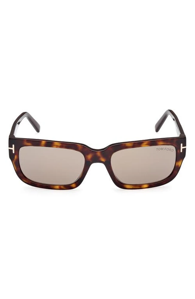 TOM FORD Ezra 54mm Rectangular Sunglasses in Shiny Havana /Roviex Mirror at Nordstrom