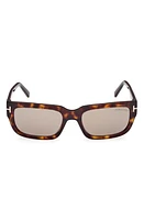 TOM FORD Ezra 54mm Rectangular Sunglasses in Shiny Havana /Roviex Mirror at Nordstrom