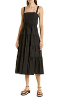 JASON WU Tiered Cotton Blend Fit & Flare Midi Dress Black at Nordstrom,