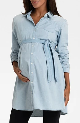 Seraphine Long Sleeve Denim Maternity Shirtdress at Nordstrom,