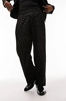 Topman Jacquard Check Straight Leg Pants Black at Nordstrom,