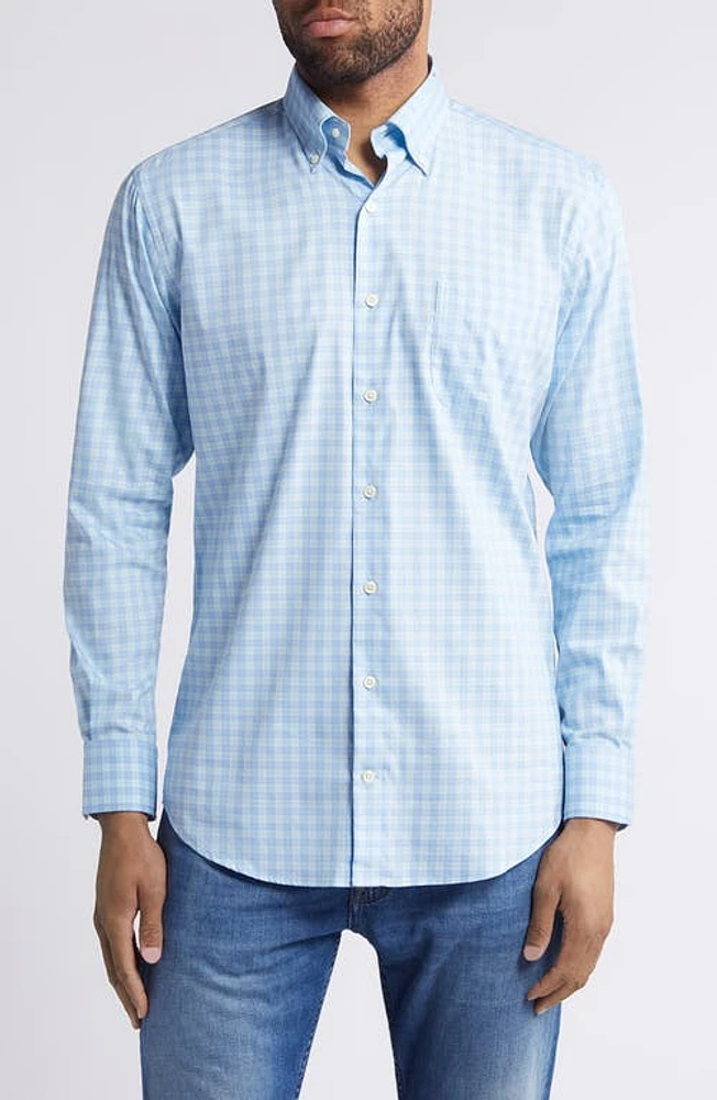 Peter Millar Bethel Crown Lite Check Performance Button-Down Shirt Cottage Blue at Nordstrom,