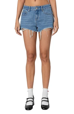 EDIKTED Fern Cutoff Denim Shorts Blue at Nordstrom,