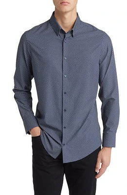 Mizzen+Main Leeward Trim Fit Navy Dash Geo Print Performance Button-Up Shirt Blue at Nordstrom,