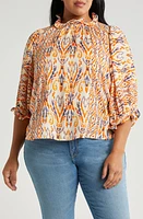 Wit & Wisdom Geo Print Ruffle Trim Top Ecru/Canyon Rock Multi at Nordstrom,