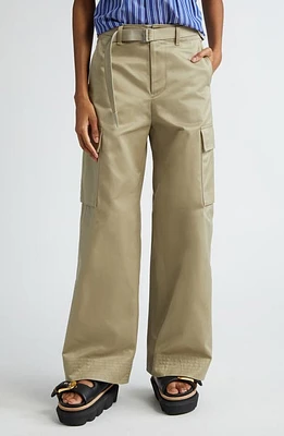 Sacai Belted Wide Leg Cotton Gabardine Cargo Pants Beige at Nordstrom,