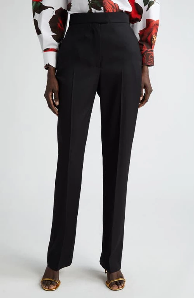 Alexander McQueen High Waist Wool Grain de Poudre Cigarette Pants Black at Nordstrom, Us