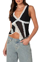 EDIKTED Asymmetric Lace Trim Chiffon Tank Top Black-And-White at Nordstrom,