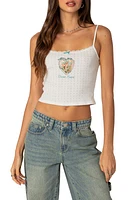 EDIKTED Divine Hearts Pointelle Crop Camisole in White at Nordstrom, Size Small