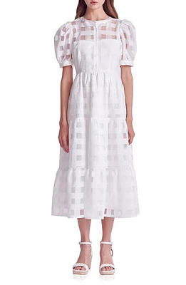 English Factory Check Puff Sleeve Belted Shirtdress White at Nordstrom,