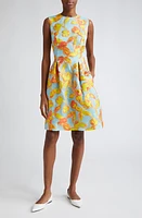 Lela Rose Betsy Floral Fil Coupé Sleeveless Dress Yellow/Blue Multi at Nordstrom,