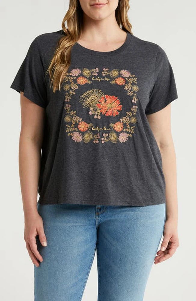 Lucky Brand Floral Emboidered Graphic T-Shirt Charcoal Heather Grey at Nordstrom,