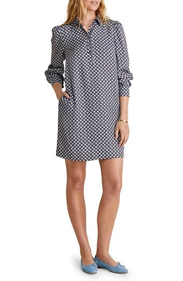 vineyard vines Floral Long Sleeve Silk Blend Poplin Shirtdress Lattice Floral-Navy at Nordstrom,