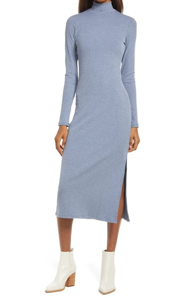 Charles Henry Mock Neck Long Sleeve Dress in Denim at Nordstrom, Size Medium