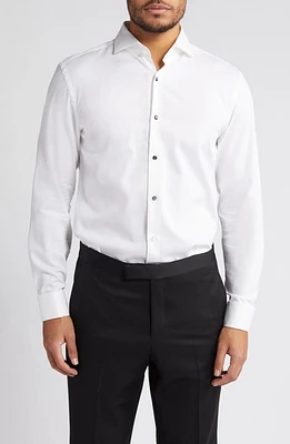 BOSS Hank Slim Fit Tuxedo Shirt White at Nordstrom,