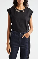 Cinq à Sept Je T'Aime Bella Necklace Accent Cotton Crop Top Black at Nordstrom,