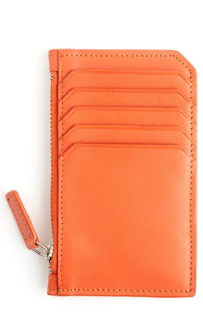 ROYCE New York Zip Leather Card Case in Burnt Orange at Nordstrom