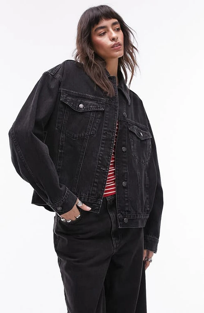 Topshop Oversize Denim Jacket Black at Nordstrom,