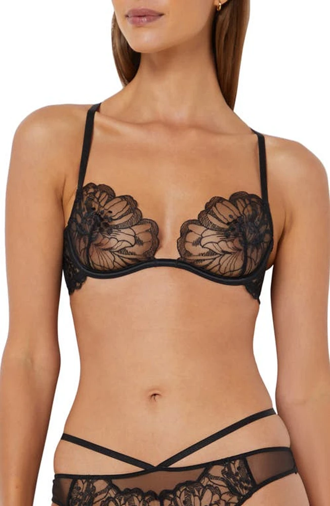 Etam Embroidered Mesh Underwire Bra in Black at Nordstrom, Size 36C