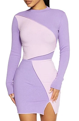 Naked Wardrobe Mock Neck Rib Bodysuit in Bloom/Purple at Nordstrom, Size Small