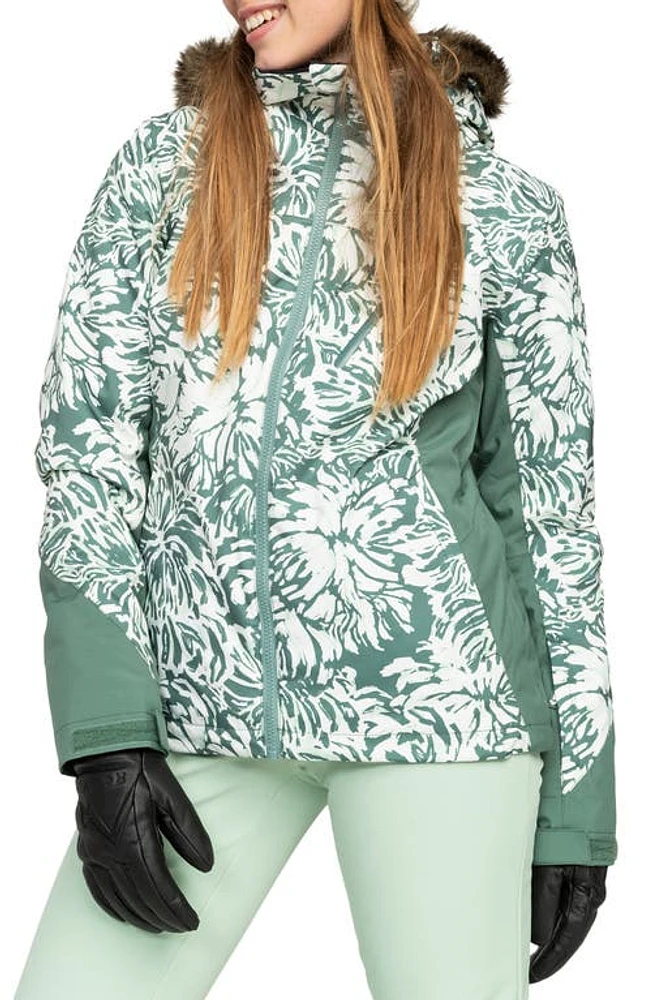 Roxy Jet Ski Premium Snow Jacket with Removable Faux Fur Trim and Hood Dark Forest Wild at Nordstrom,