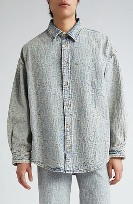 Acne Studios Monogram Cotton Jacquard Button-Up Shirt Blue/Beige at Nordstrom, Us