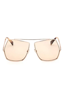 Max Mara 64mm Geometric Sunglasses in Shiny Rose Gold /Brown at Nordstrom