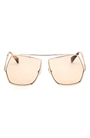 Max Mara 64mm Geometric Sunglasses in Shiny Rose Gold /Brown at Nordstrom