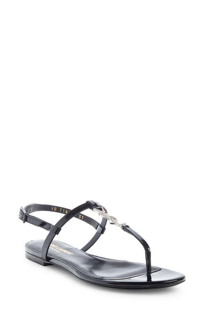 Saint Laurent Cassandra Crystal YSL Logo Sandal Nero at Nordstrom,