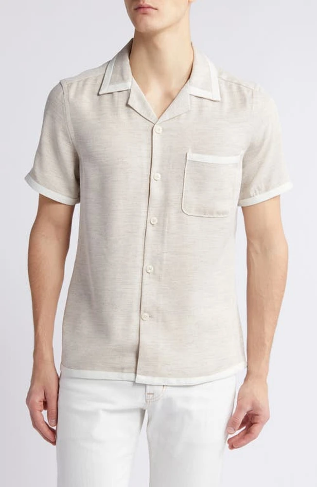 Reiss Vita Knit Camp Shirt Oatmeal/White at Nordstrom,