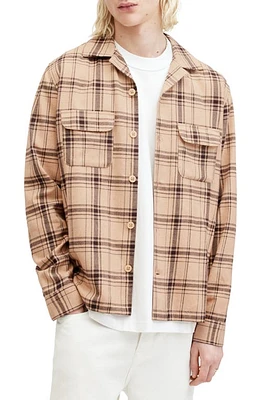 AllSaints Wendel Plaid Long Sleeve Camp Shirt Bramble Pink at Nordstrom,