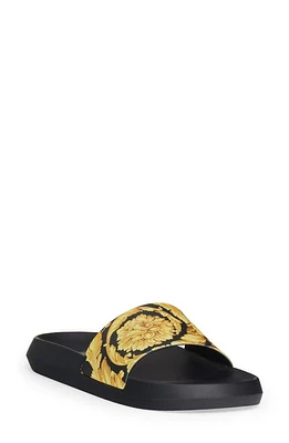 Versace Baroque Pool Slide Sandal Black/Gold at Nordstrom,