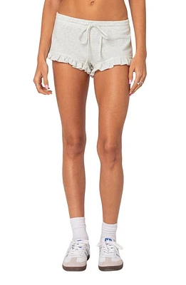 EDIKTED Randi Ruffle Drawstring Microshorts Gray-Melange at Nordstrom,