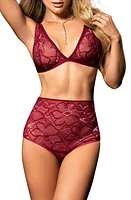 Mapale Lace Bralette & High Waist Panties Set in Burgundy at Nordstrom, Size Small