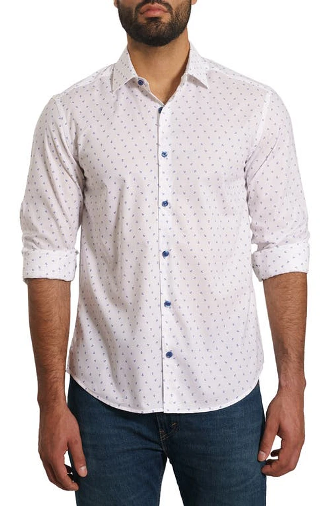 Jared Lang Trim Fit Anchor Print Button-Up Shirt White at Nordstrom,