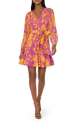 Milly Liv Marigold Print Long Sleeve Tie Waist Dress Pink Multi at Nordstrom,